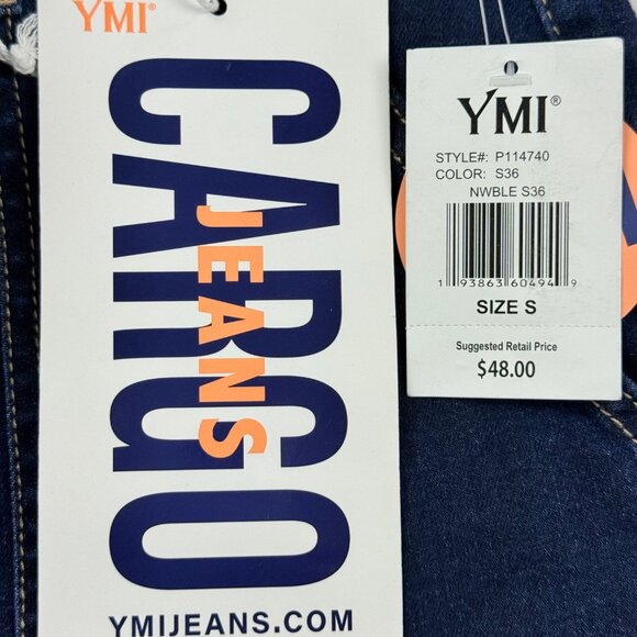YMI Women's High-Rise Wide Leg Mid Rise Stretch Blue Cargo Jeans Size Small NWT - Picture 5 of 11